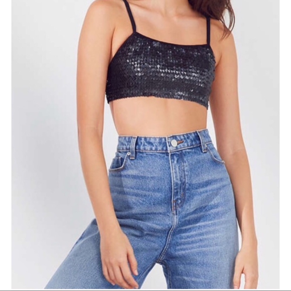 Urban Outfitters Black Sequin Bandeau Top